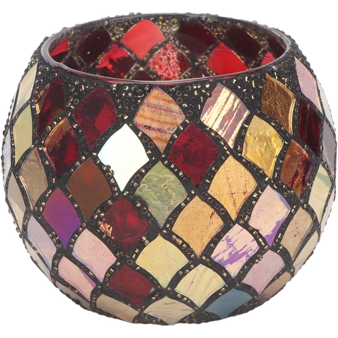 Red Mosaic Glass Tealight Holder – Decorative Vase & Desk Organizer